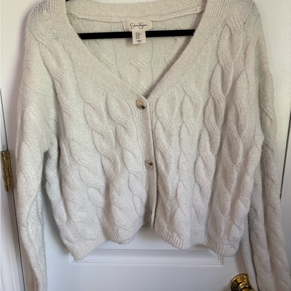 Jessica Simpson Cable Knit Cropped Cardigan Cream Size M Cozy